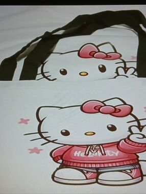 Hello Kitty White, Pink & Black Tote Bag with Character Graphic And T- Shirt 2PC